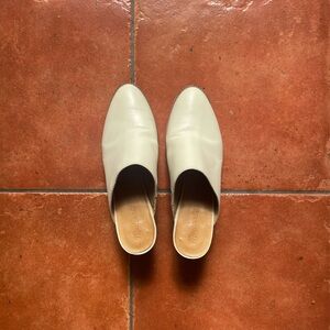 Cream Leather Slip-On Mules